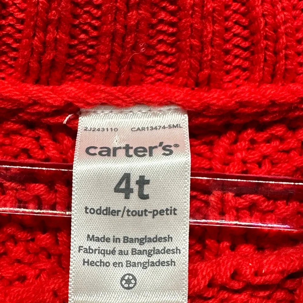 Carter’s Girls Red Cable Knit Poncho Turtle Neck With Snap Closure Size 4t